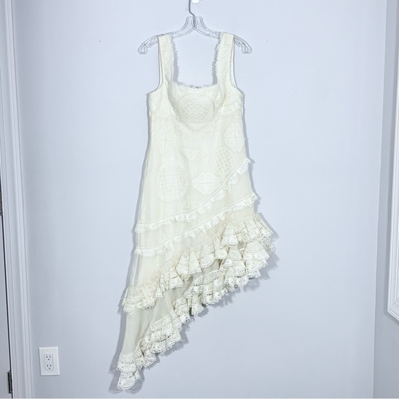 Geisha Designs Anthropology Square Neck Ruffled Asymmetrical Lace Dress S - Picture 3 of 16